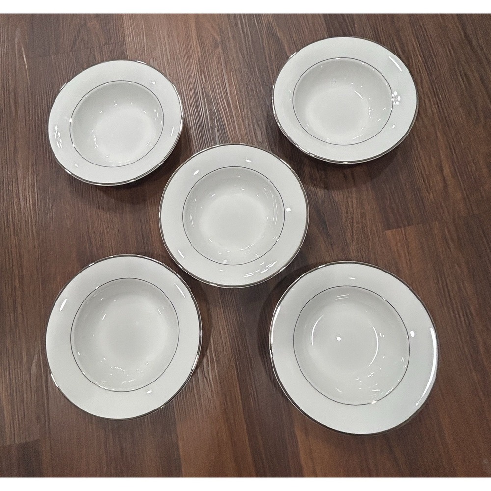 Mikasa 5 Cameo Platinum Round Vegetable Serving 9" Bowl Silver Trim HK301